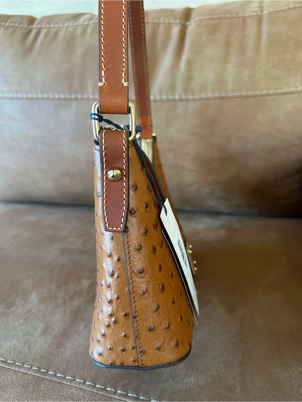 Dooney & Bourke Cognac Ostrich-Embossed Shoulder Bag with Matching Coin Purse